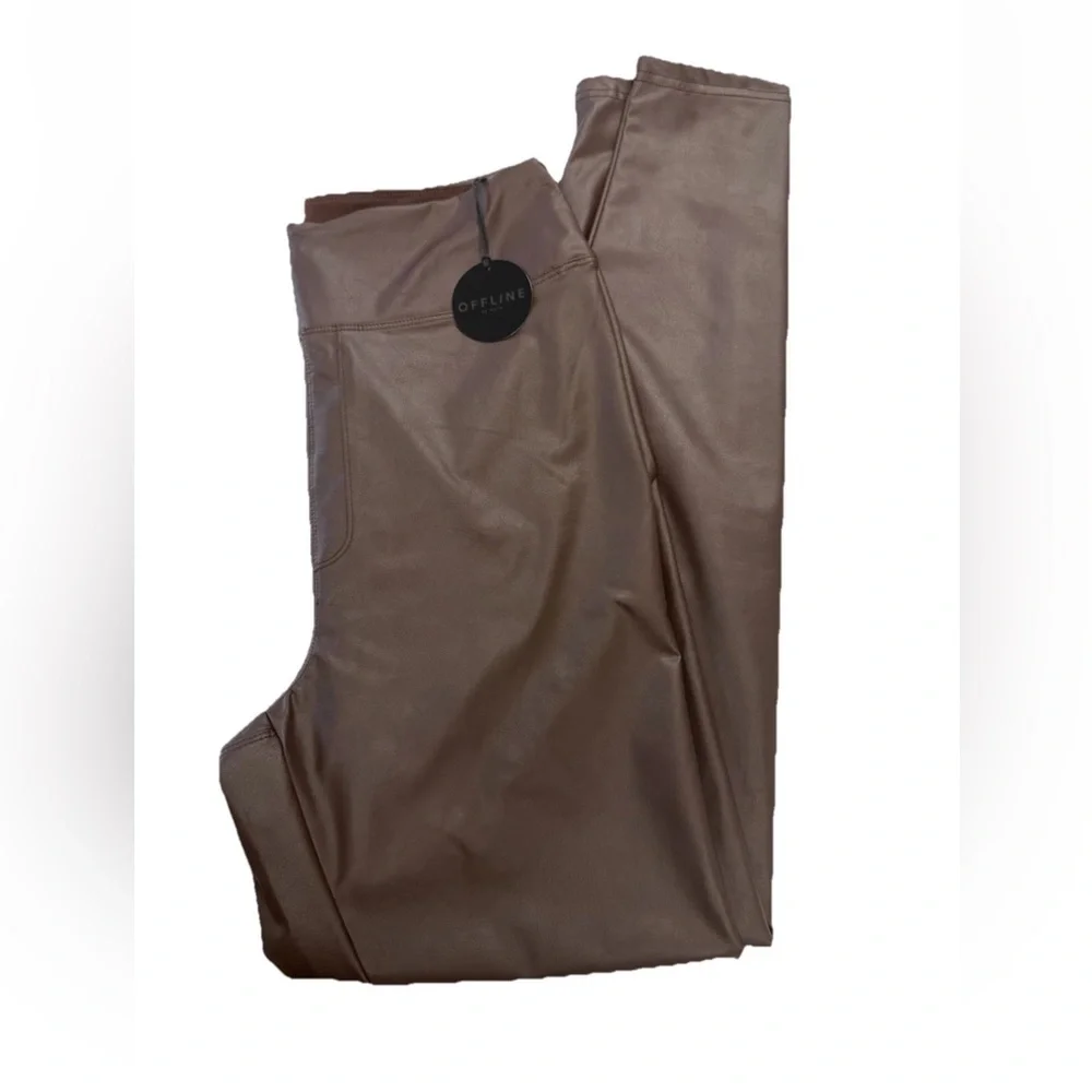 Offline By Aerie NWT Real Luxe Faux Leather High Waist Legging Dark Brown Large